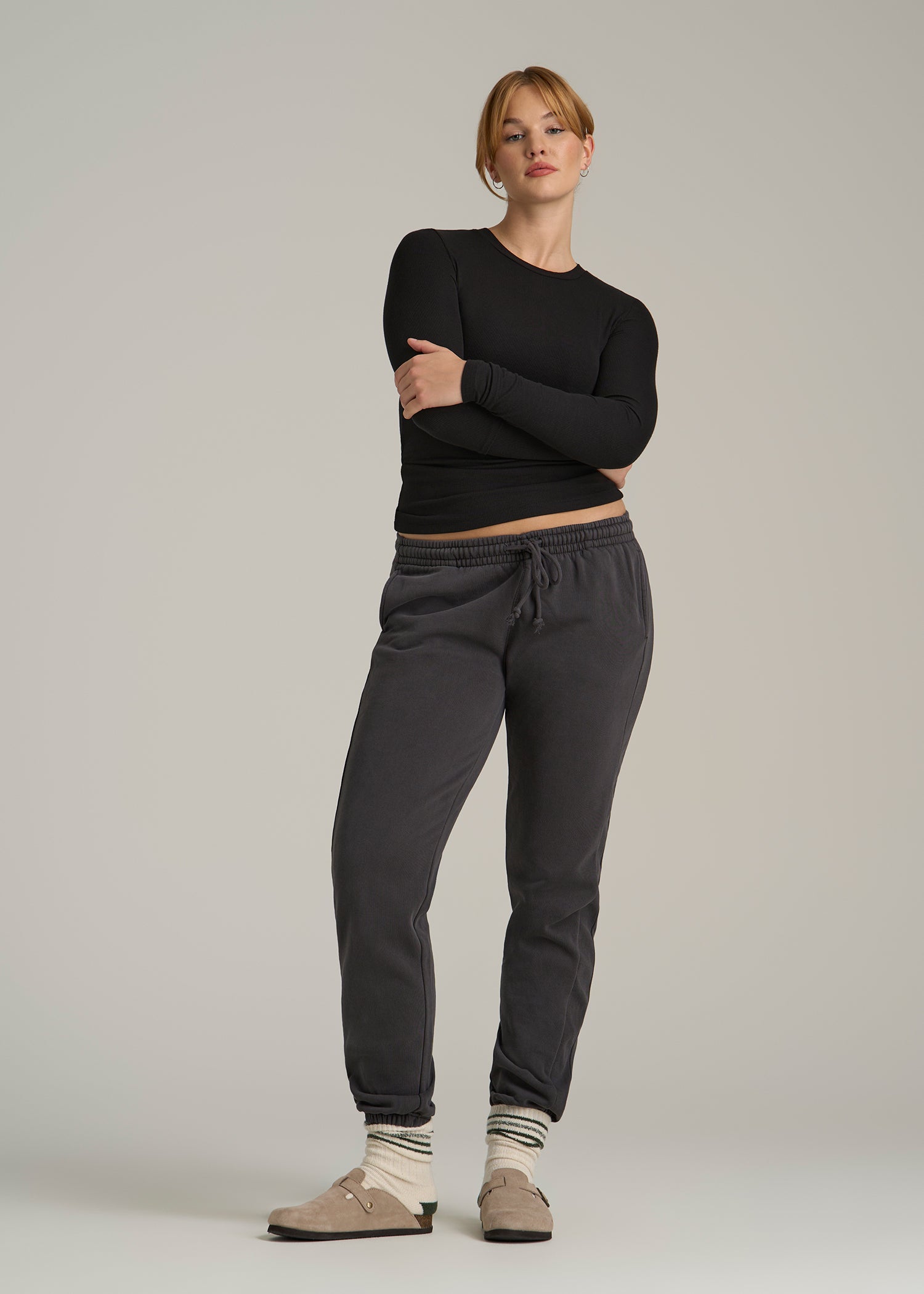 FITTED Ribbed Long Sleeve Tee for Tall Women in Black