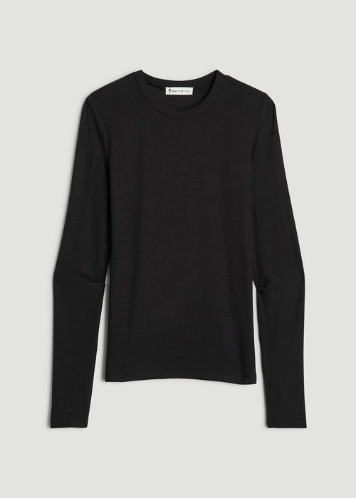 FITTED Ribbed Long Sleeve Tee for Tall Women in Black