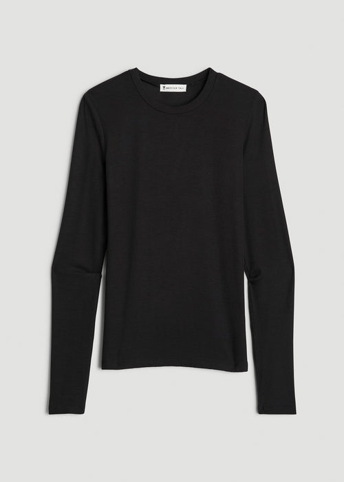 FITTED Ribbed Long Sleeve Tee for Tall Women in Black
