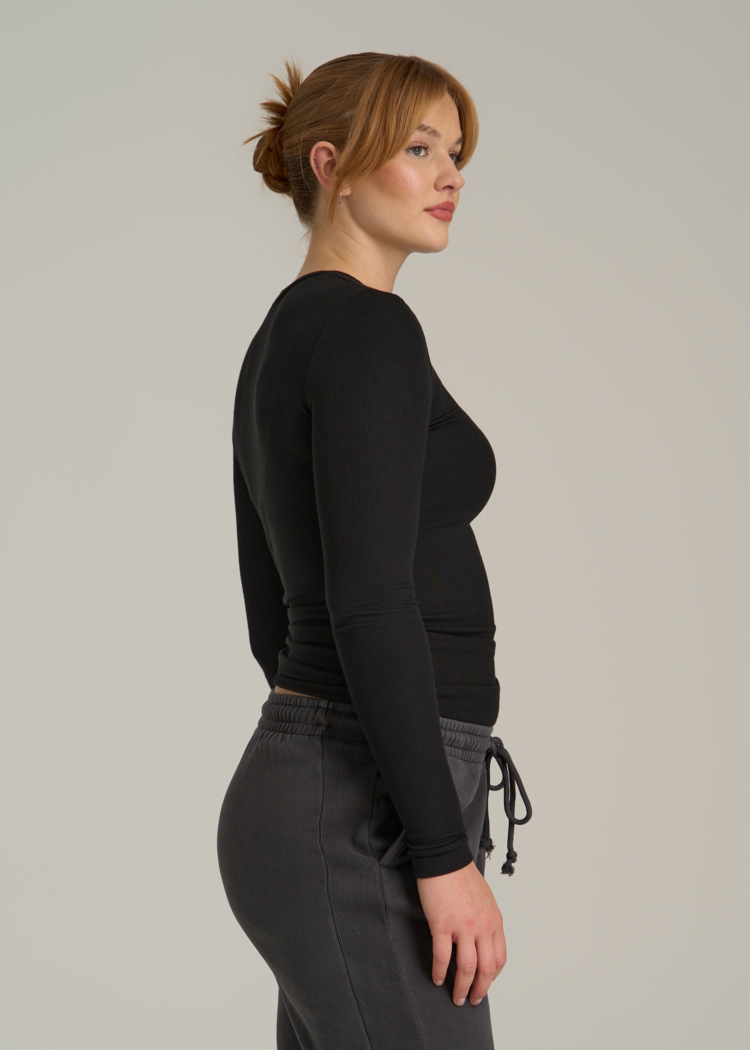 FITTED Ribbed Long Sleeve Tee for Tall Women in Black