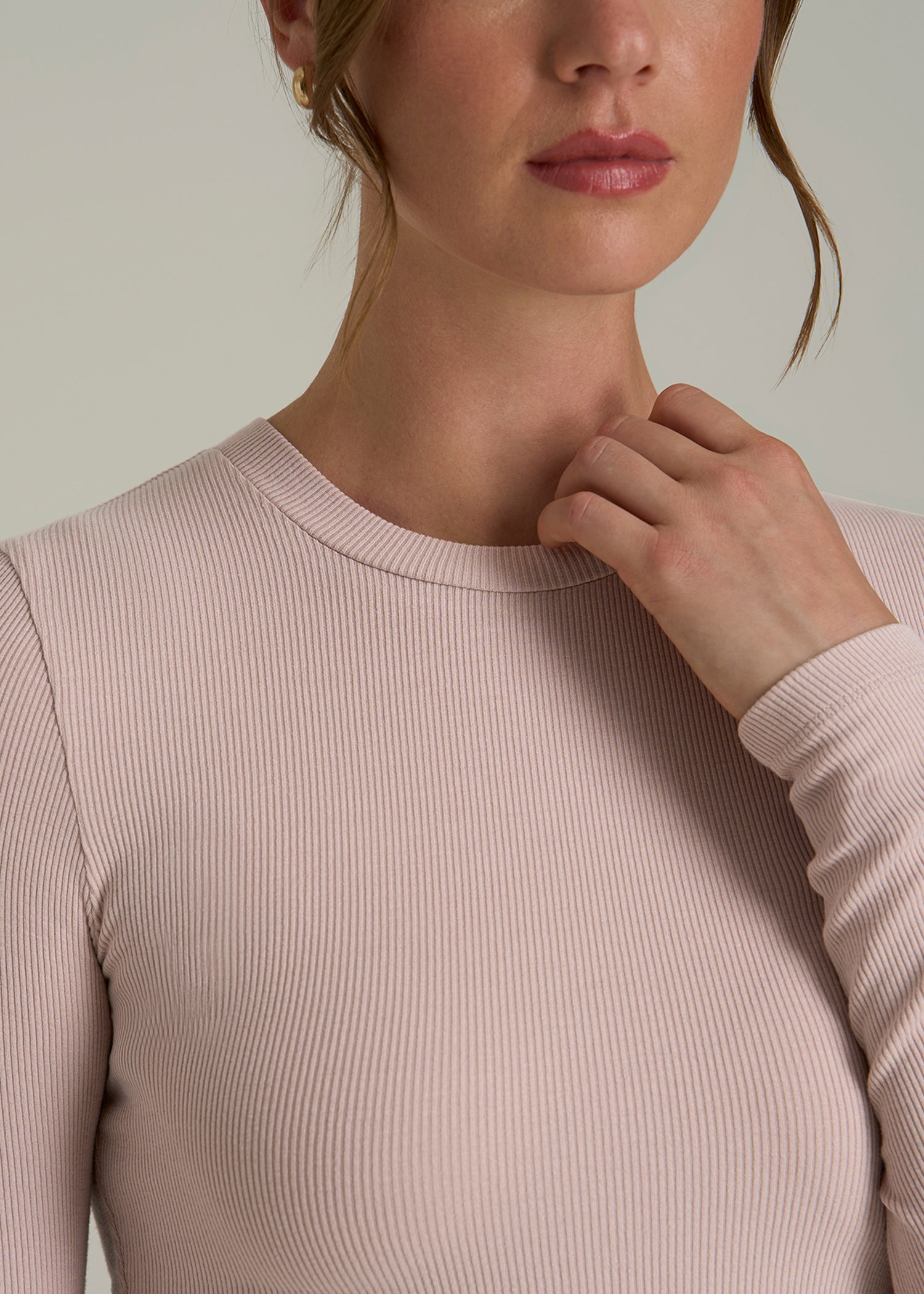 FITTED Ribbed Long Sleeve Tee for Tall Women in Desert Rose