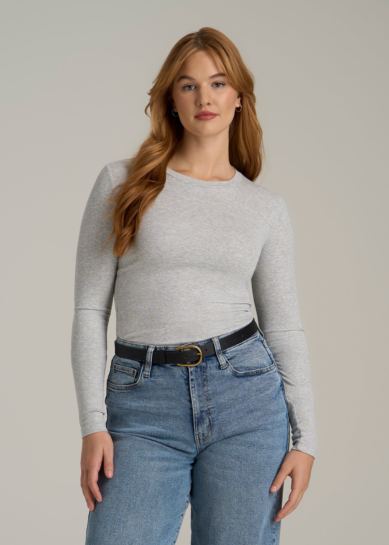 FITTED Ribbed Long Sleeve Tee for Tall Women in Grey Mix