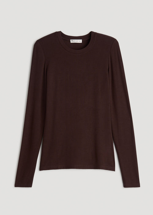 FITTED Ribbed Long Sleeve Tee for Tall Women in Espresso