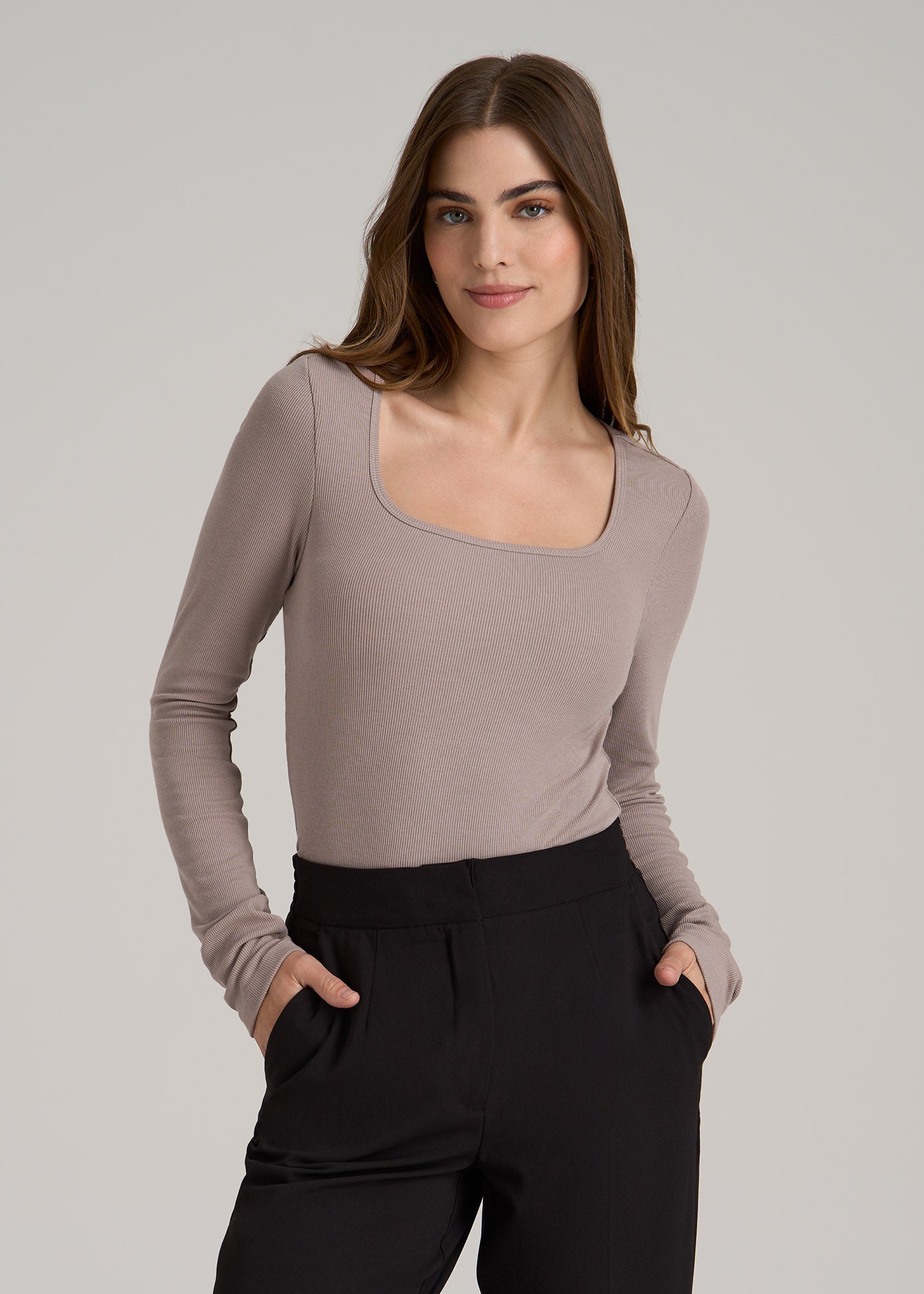 Long Sleeve Ribbed Squareneck Top for Tall Women | American Tall