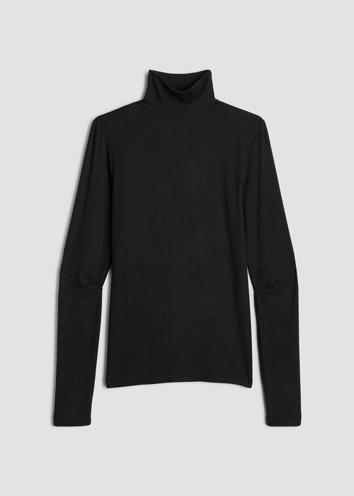 Fitted Long Sleeve Ribbed Turtleneck Tee for Tall Women in Black