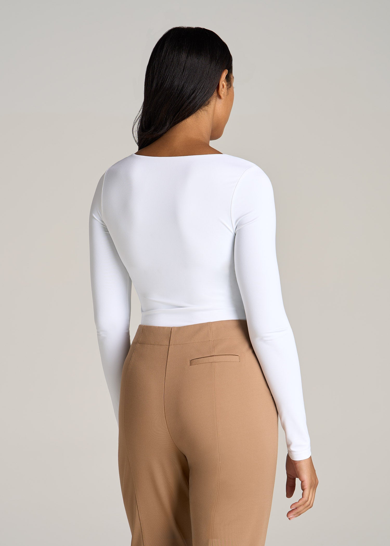 Long Sleeve Square Neck Bodysuit for Tall Women in Bright White