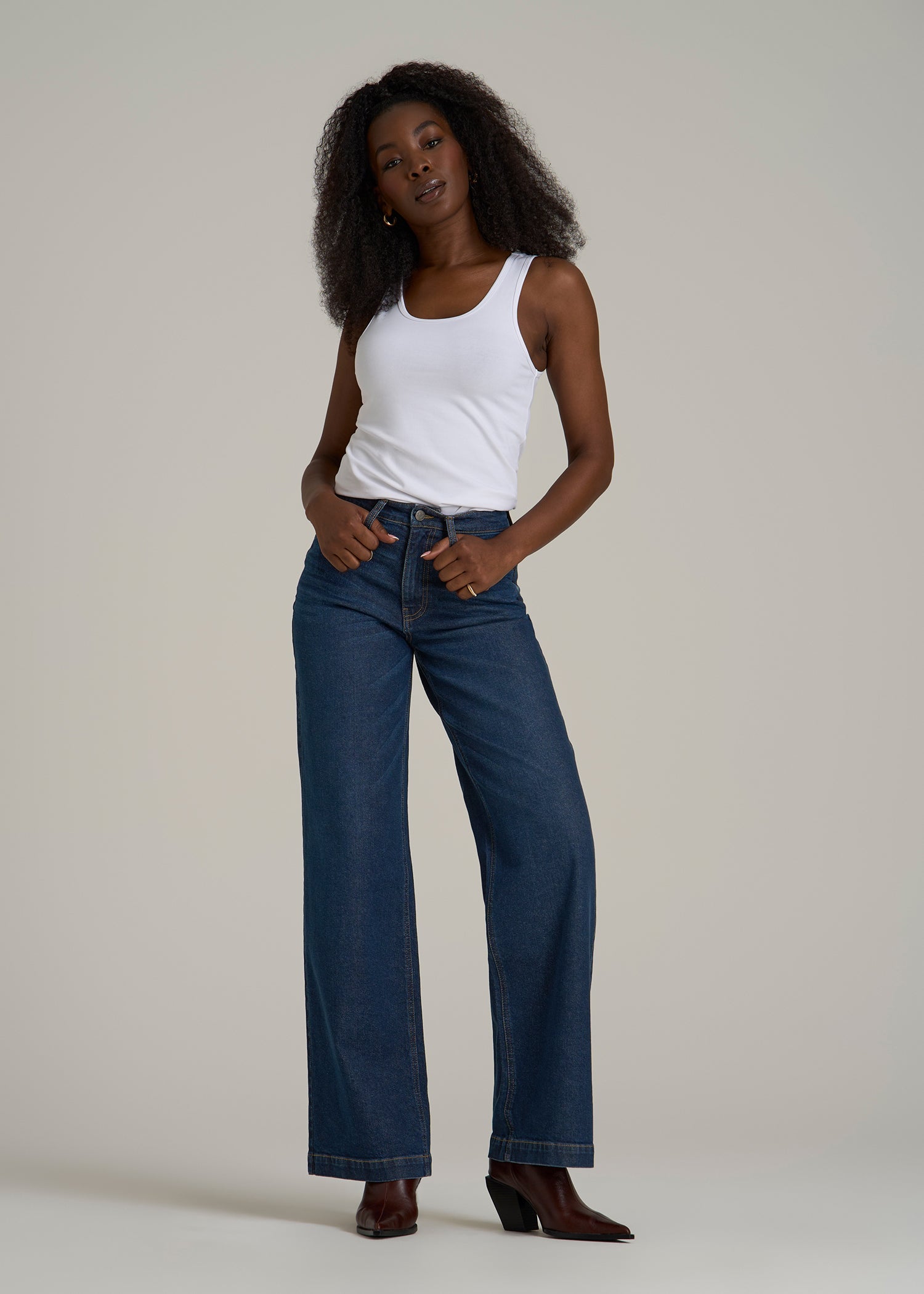 Luna High-Rise Wide-Leg Jeans for Tall Women in Dark Blue Wash