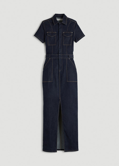 Maxi Denim Dress for Tall Women in Rinse Wash