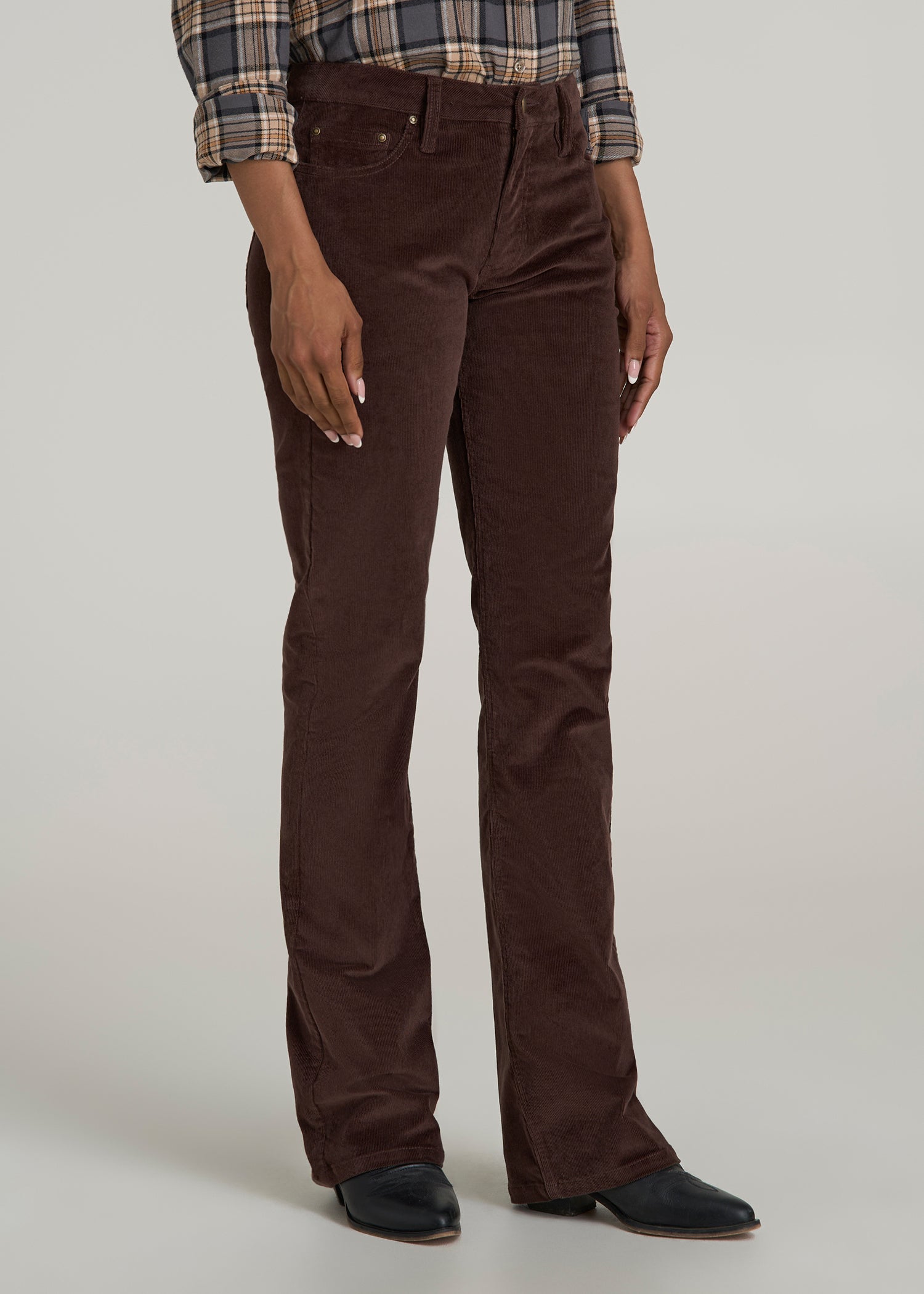 Mid-Rise Mini Bootcut Corduroy Pants for Tall Women in Espresso