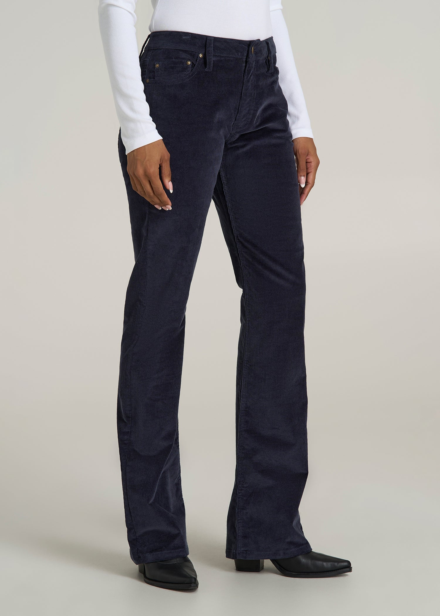 Mid-Rise Mini Bootcut Corduroy Pants for Tall Women in Patriot Blue