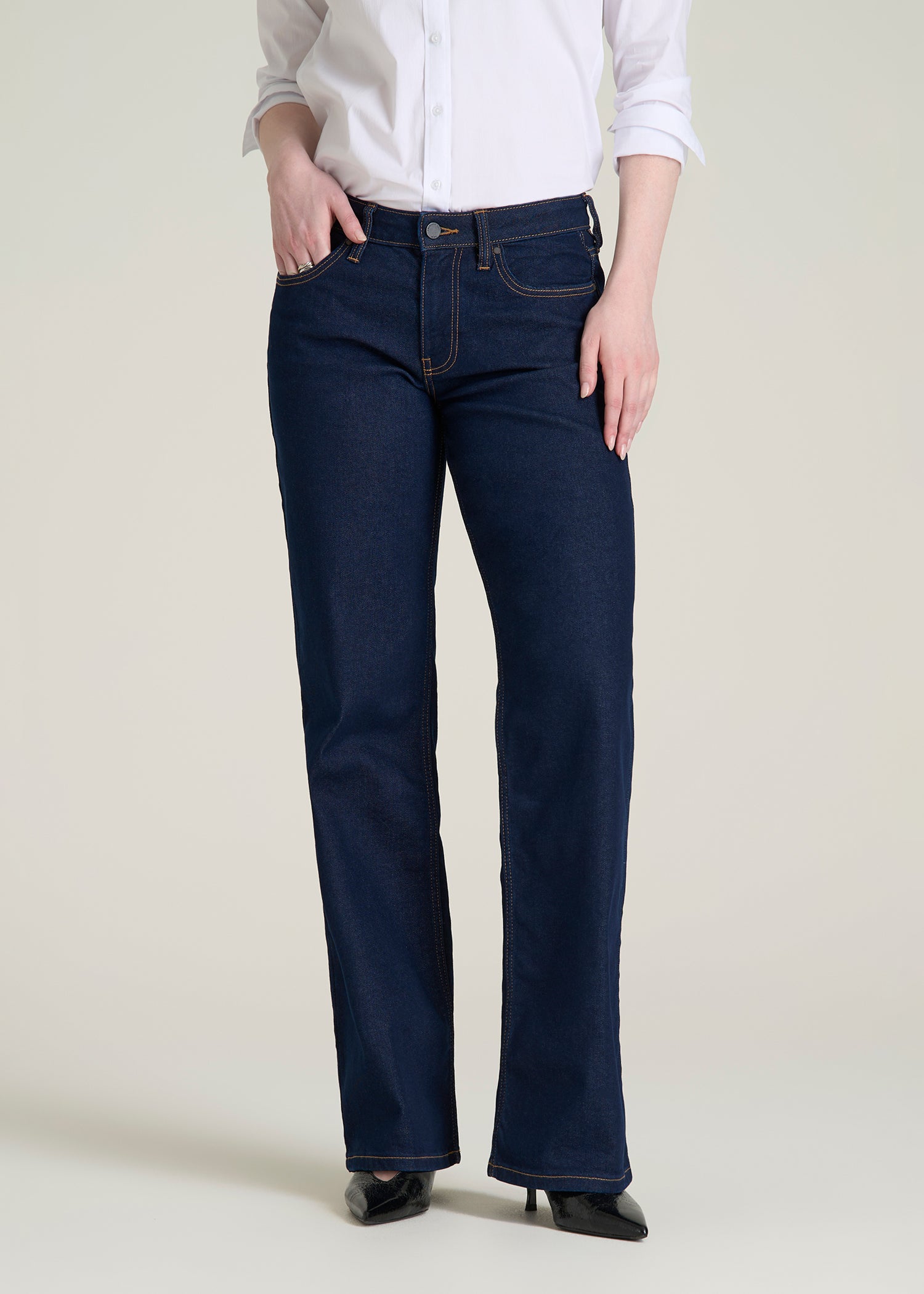 Mid-Rise Relaxed Fit Jeans for Tall Women in Deep Indigo Wash