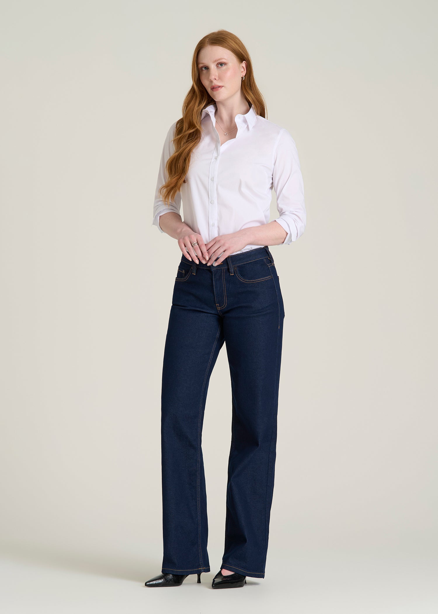 Mid-Rise Relaxed Fit Jeans for Tall Women in Deep Indigo Wash