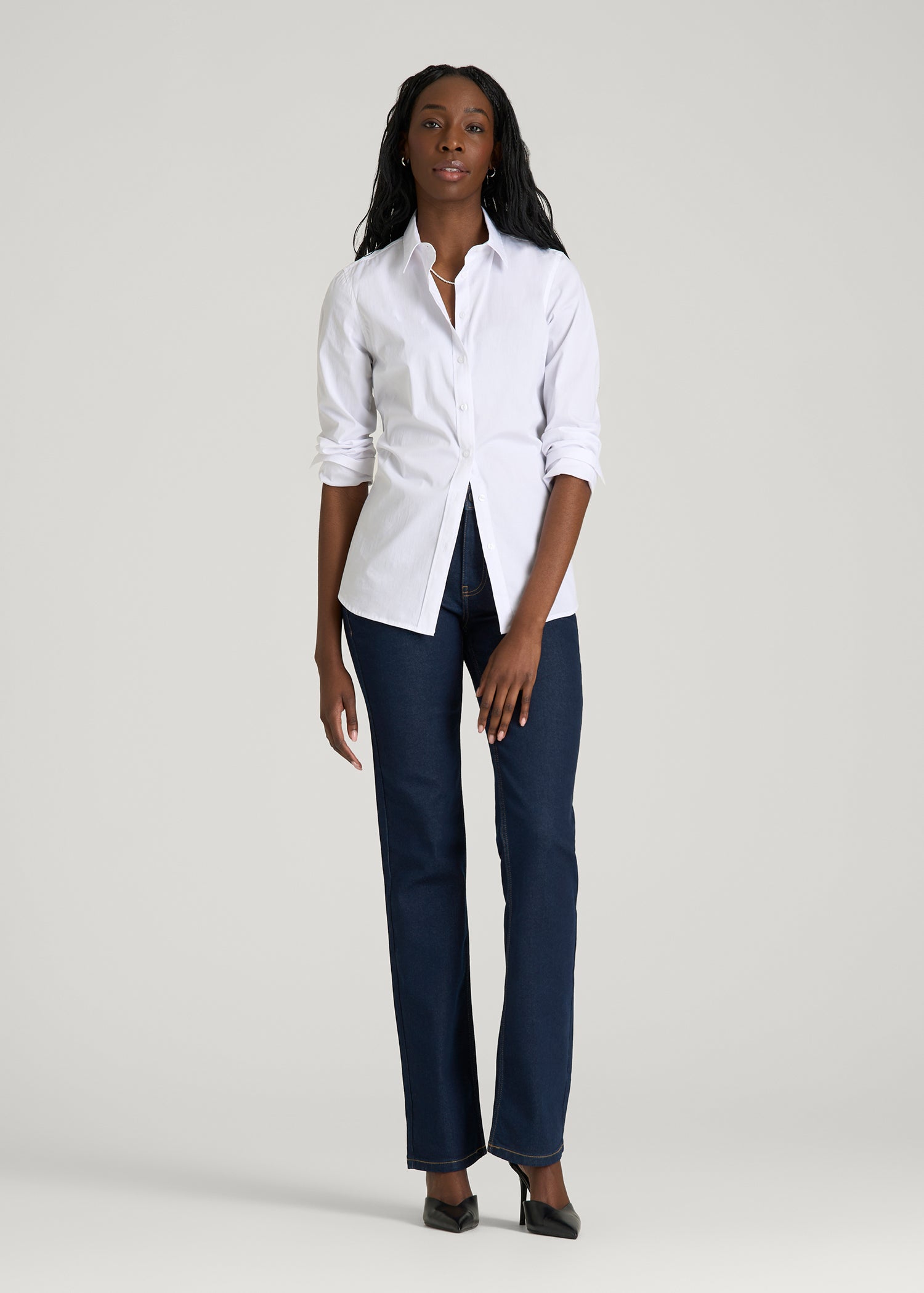 Mid-Rise Straight Fit Jeans for Tall Women in Deep Indigo Wash