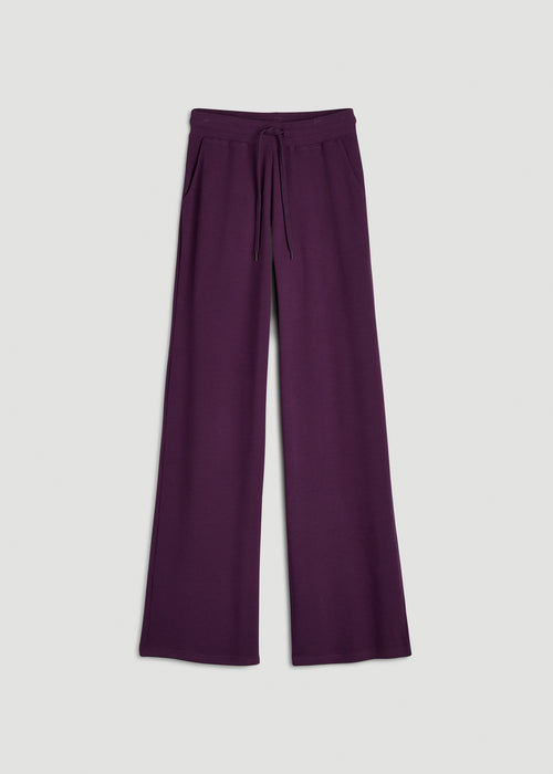 Mid-Rise Waffle Wide-Leg Pants for Tall Women in Aubergine