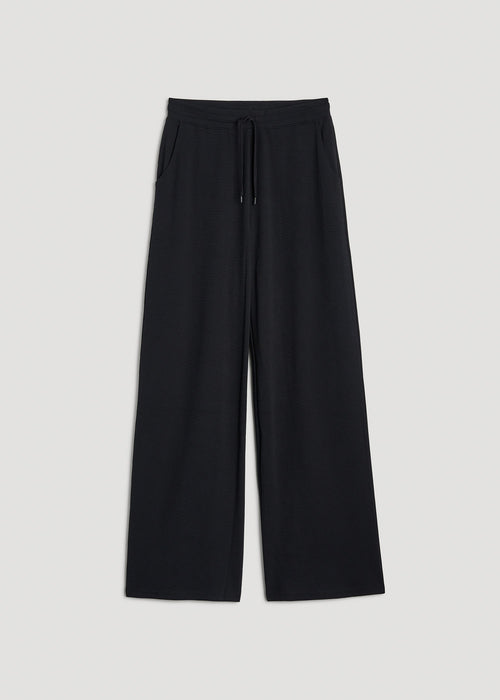 Mid-Rise Waffle Wide-Leg Pants for Tall Women in Black