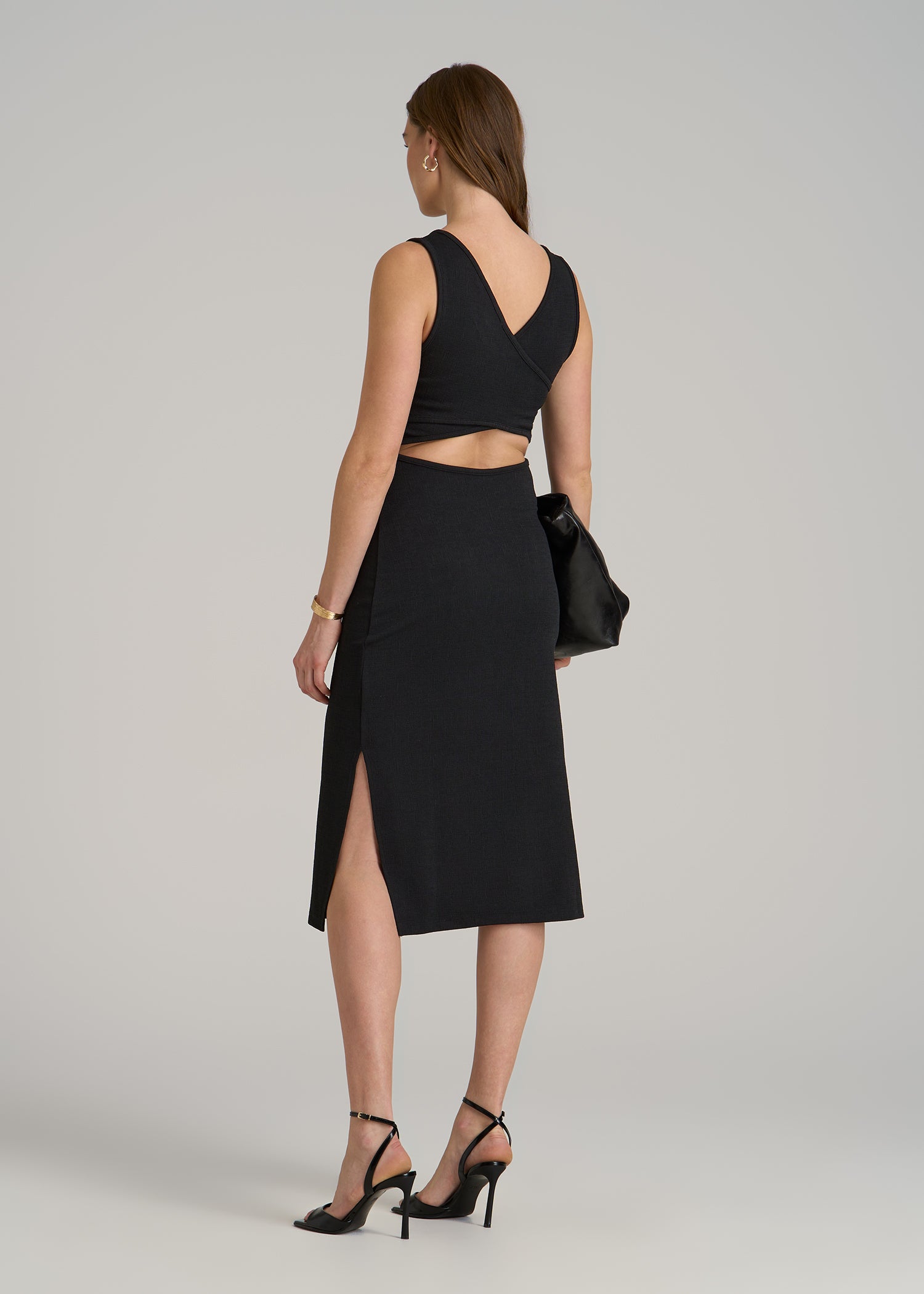 Midi Cross Back Sleeveless Dress for Tall Women in Black