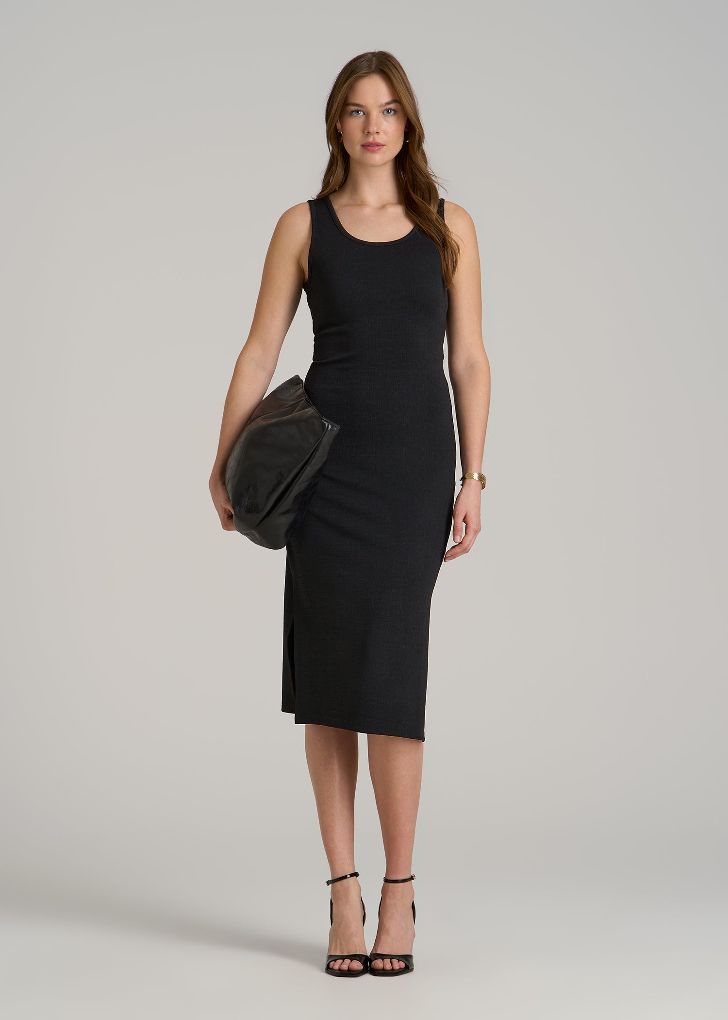 Midi Cross Back Sleeveless Dress for Tall Women in Black