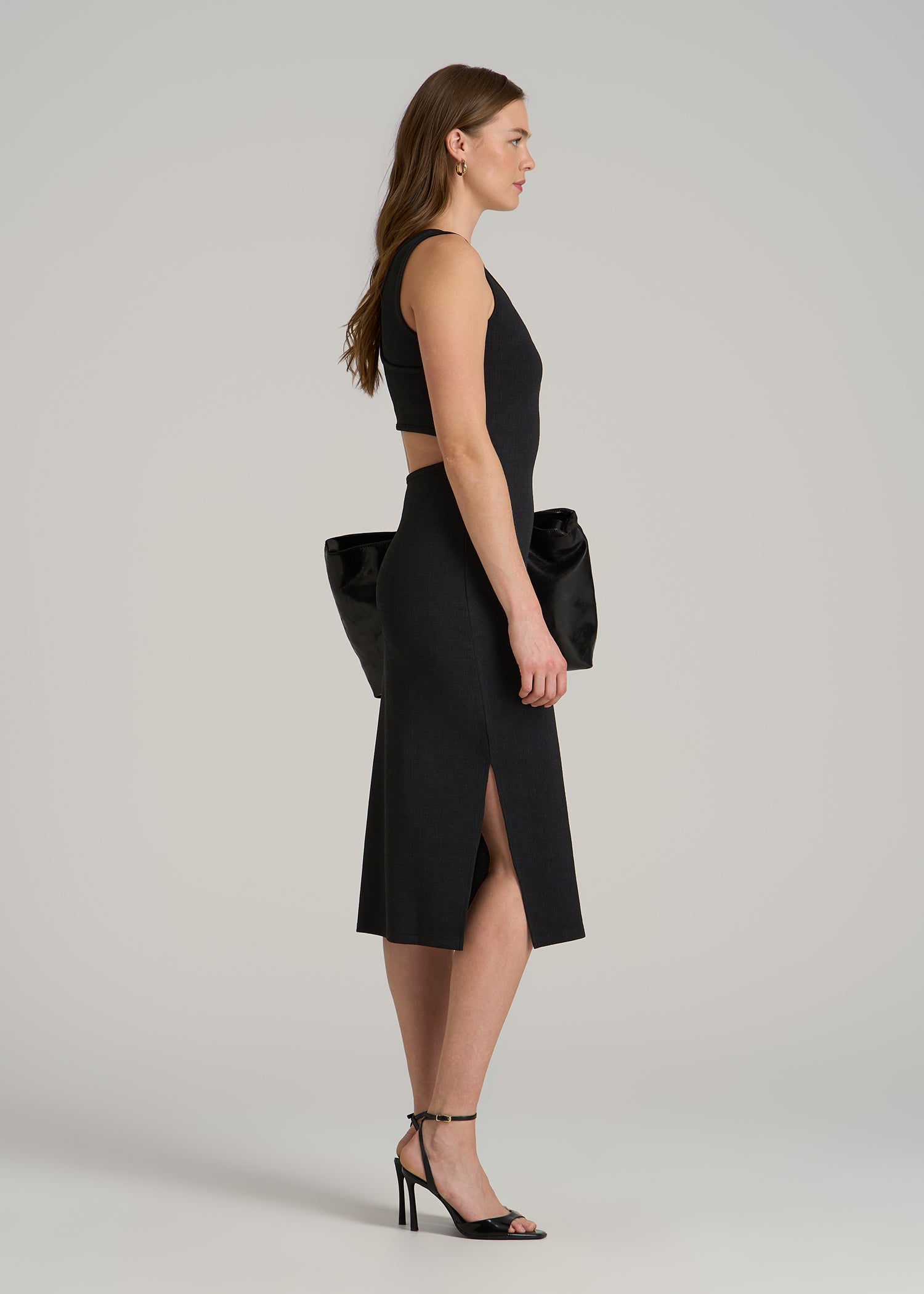 Midi Cross Back Sleeveless Dress for Tall Women in Black