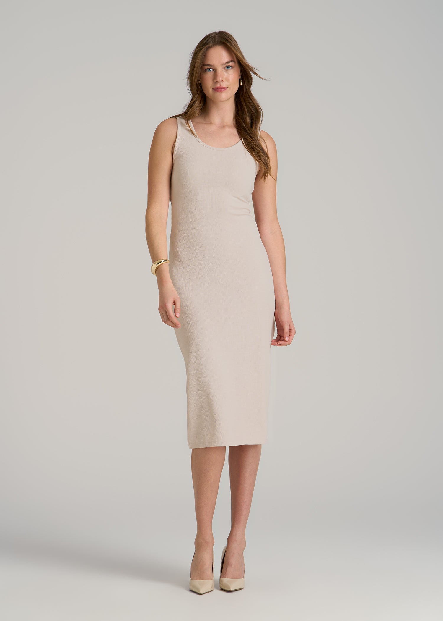 Midi Cross Back Sleeveless Dress for Tall Women in Shell L / Extra Tall / Shell Midi Cross Back Sleeveless Dress for Tall Women in Shell L / Extra Tall / Shell