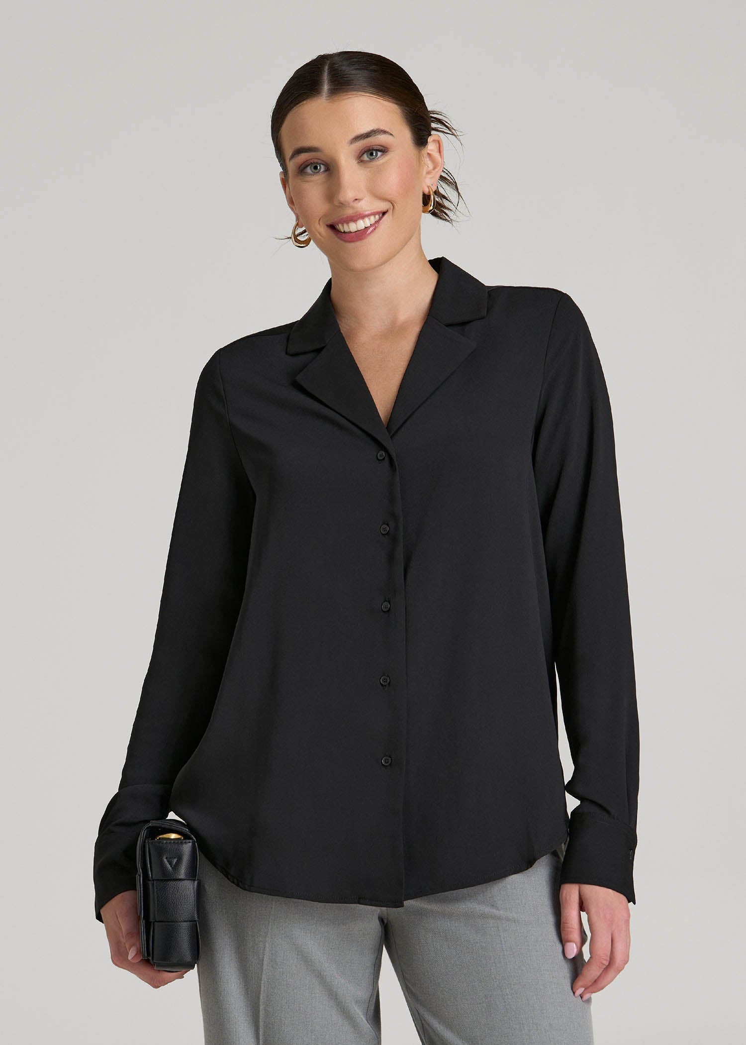 Notch Collar Blouse for Tall Women in Black S / Extra Tall / Black Notch Collar Blouse for Tall Women in Black S / Extra Tall / Black