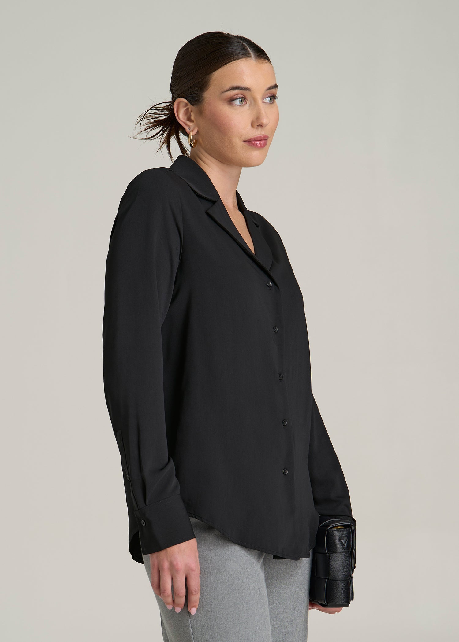 Notch Collar Blouse for Tall Women in Black
