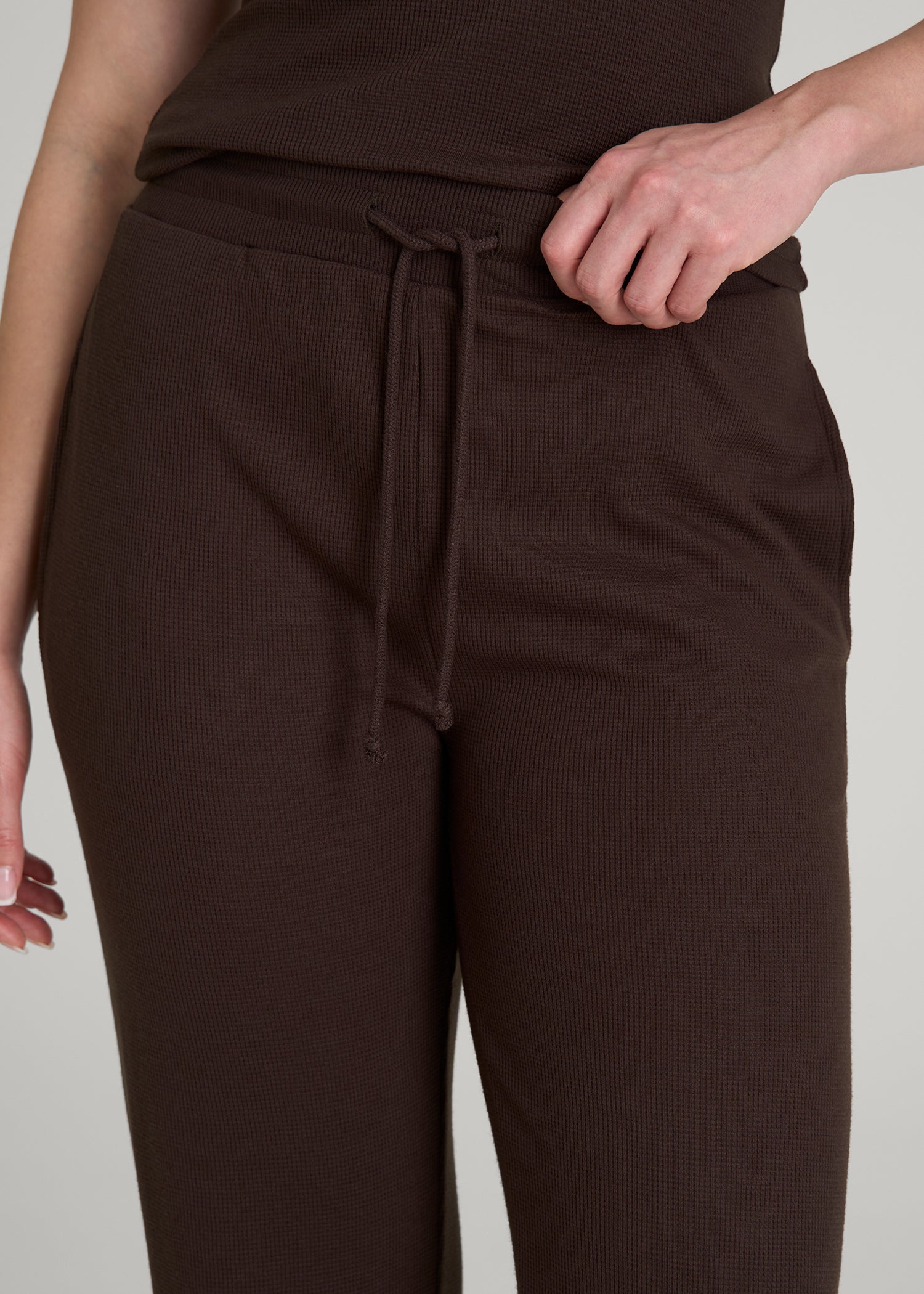 Open-Bottom Waffle Lounge Pants for Tall Women in Espresso