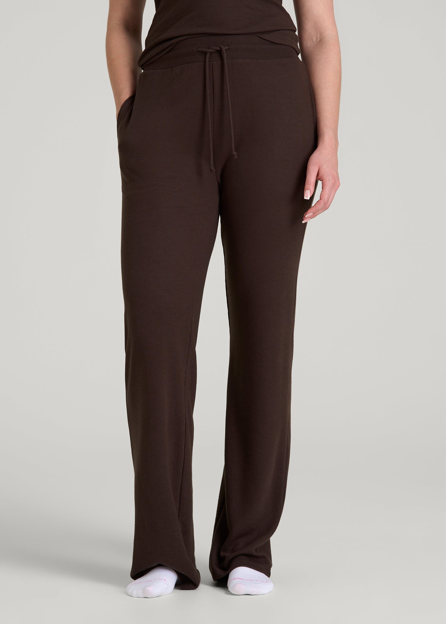 Open-Bottom Waffle Lounge Pants for Tall Women in Espresso
