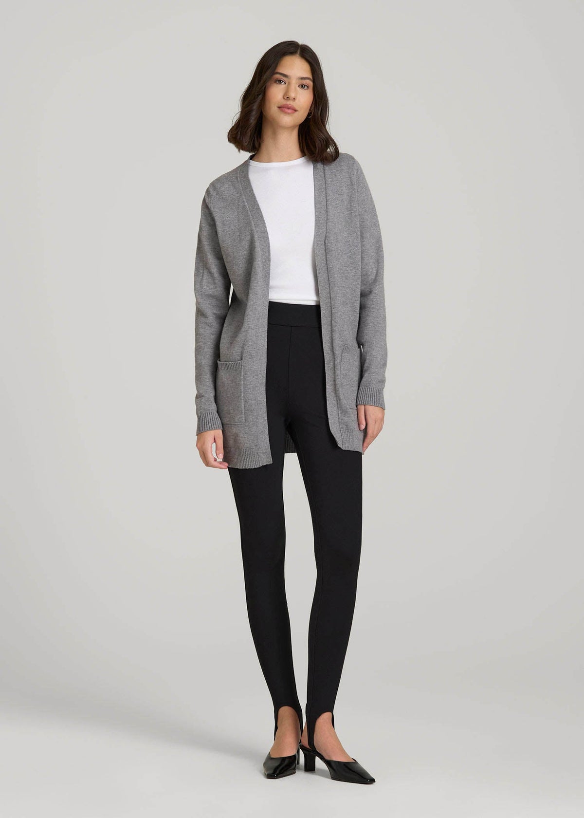 Open-Front Long Cardigan Sweater for Tall Women in Ash Grey Mix