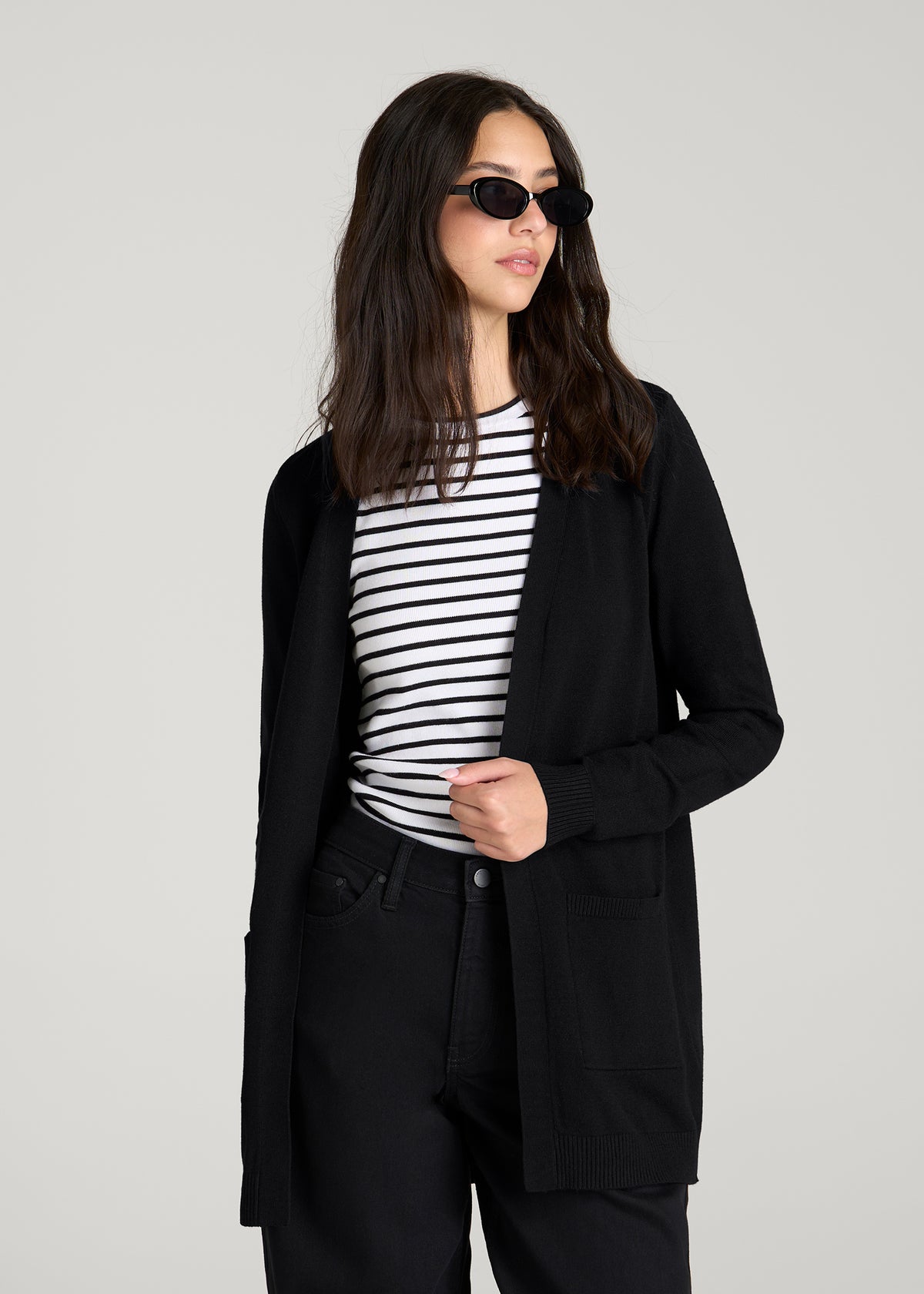 Open Front Cardigan for Tall Women in Deep Black