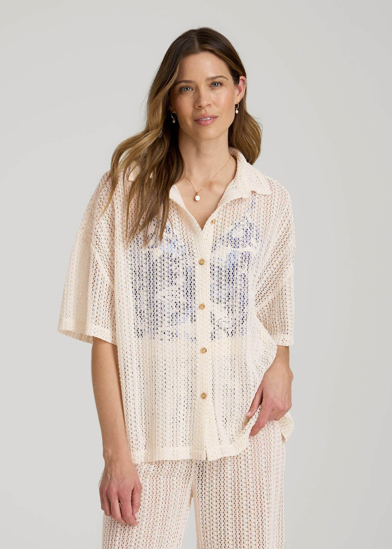 トップス ANDWANG Patina Preppy Knit Tops Openwork Loose Knit Top for Tall Women | American Tall