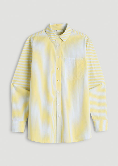 Oversized Poplin Button Shirt for Tall Women in Lemon Drop Stripe
