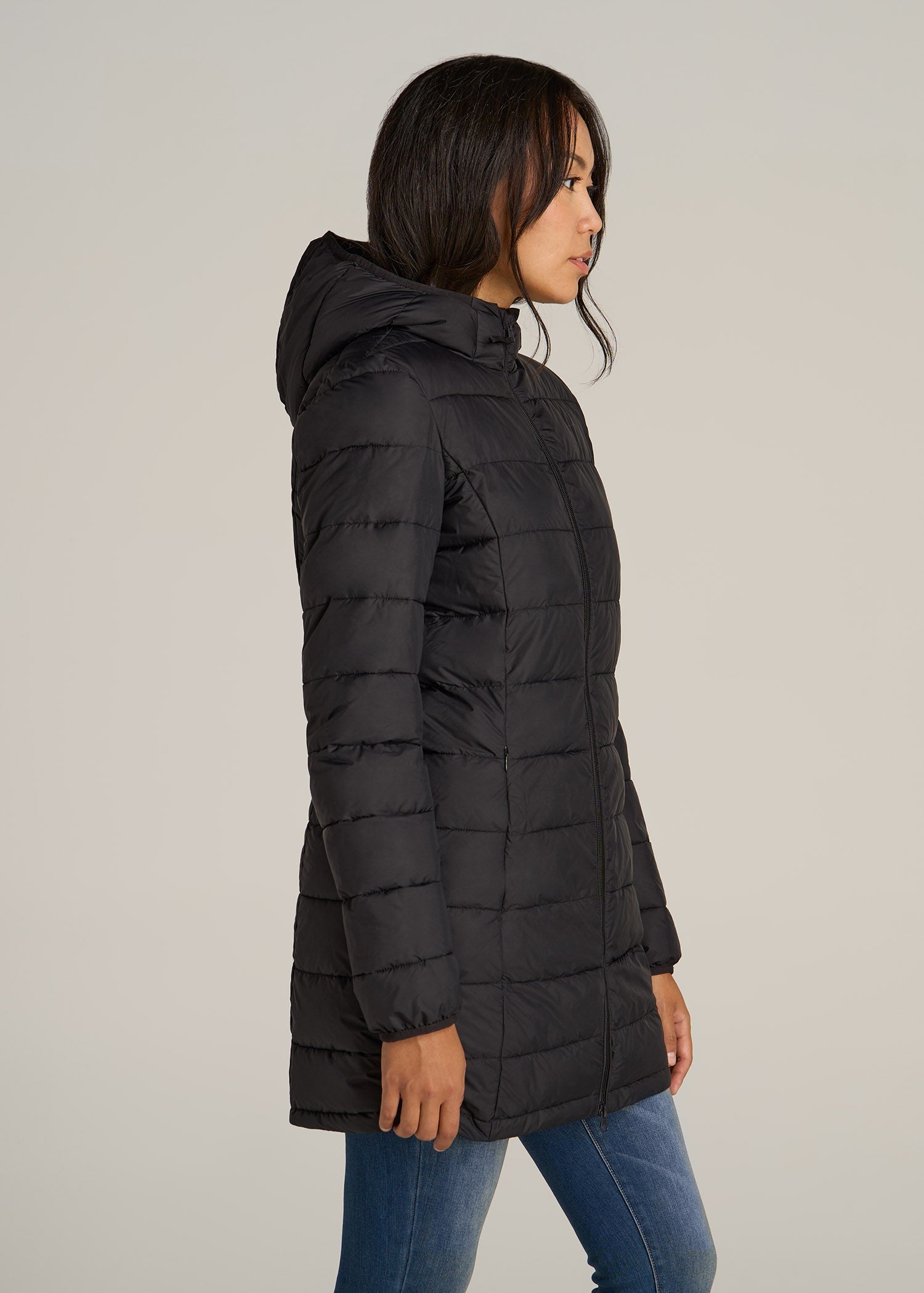 Packable Puffer Jacket for Tall Women in Black