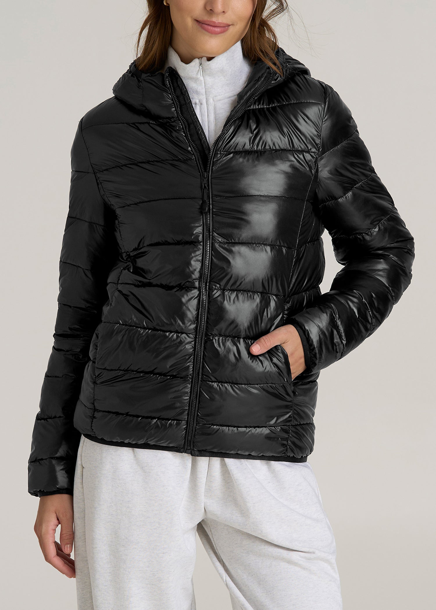 Glossy puffer fashion jacket women's