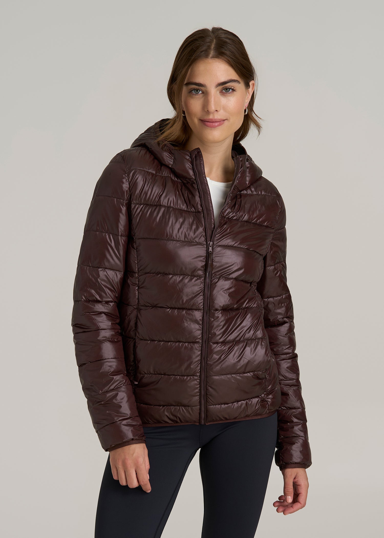 Packable Short Puffer Jacket for Tall Women in Oxblood – American Tall