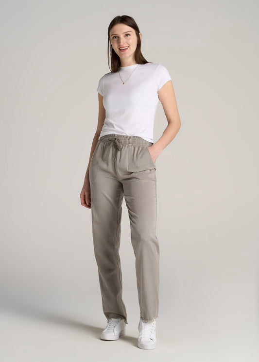 Patch Pocket Twill Pants for Tall Women in Taupe Grey