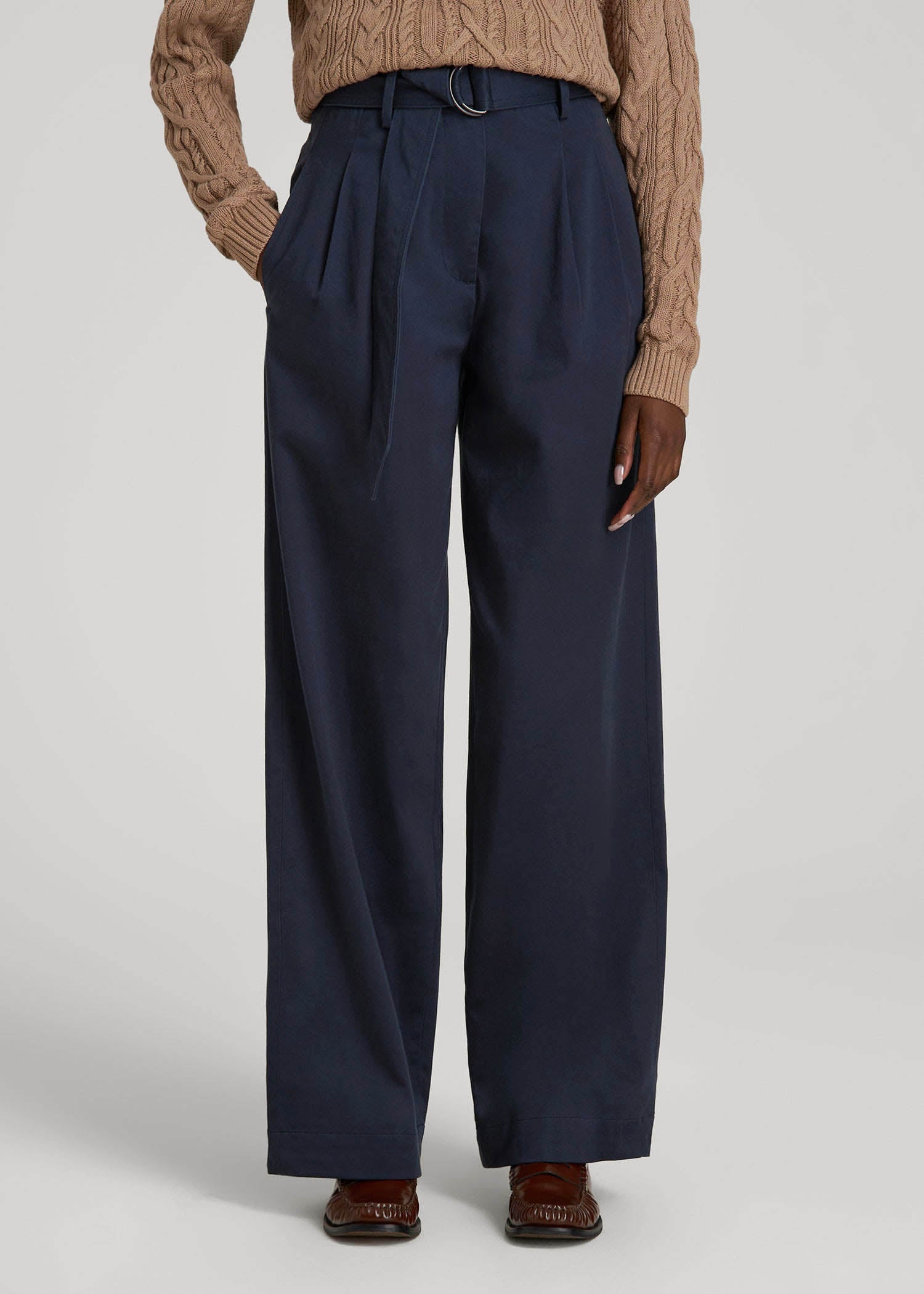 Pleated Wide Leg Chino With Belt for Tall Women | American Tall