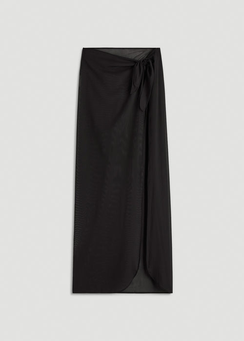 Power Mesh Long Sarong for Tall Women in Deep Black