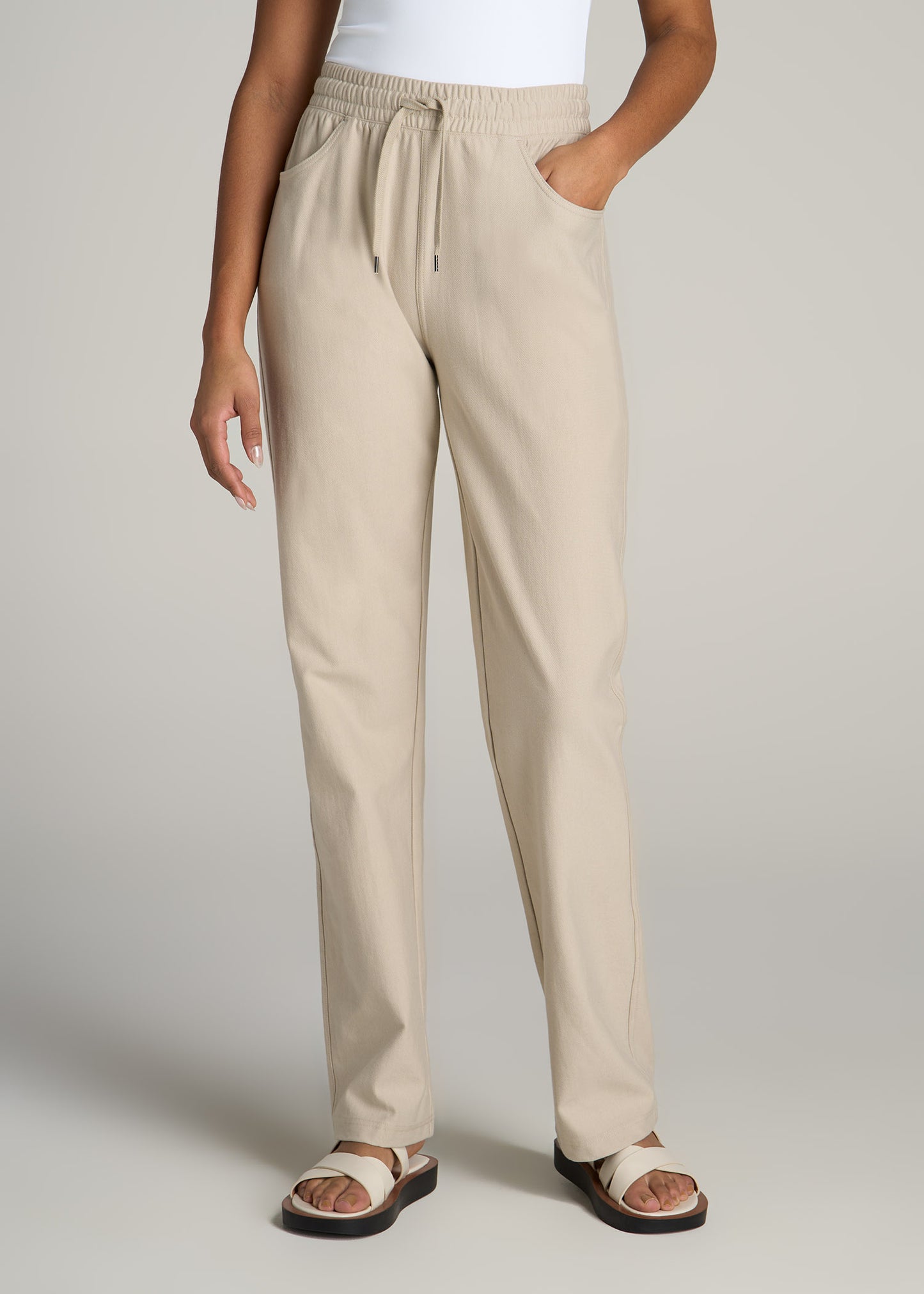Pull-On Straight Leg Knit Pants for Tall Women in Stone
