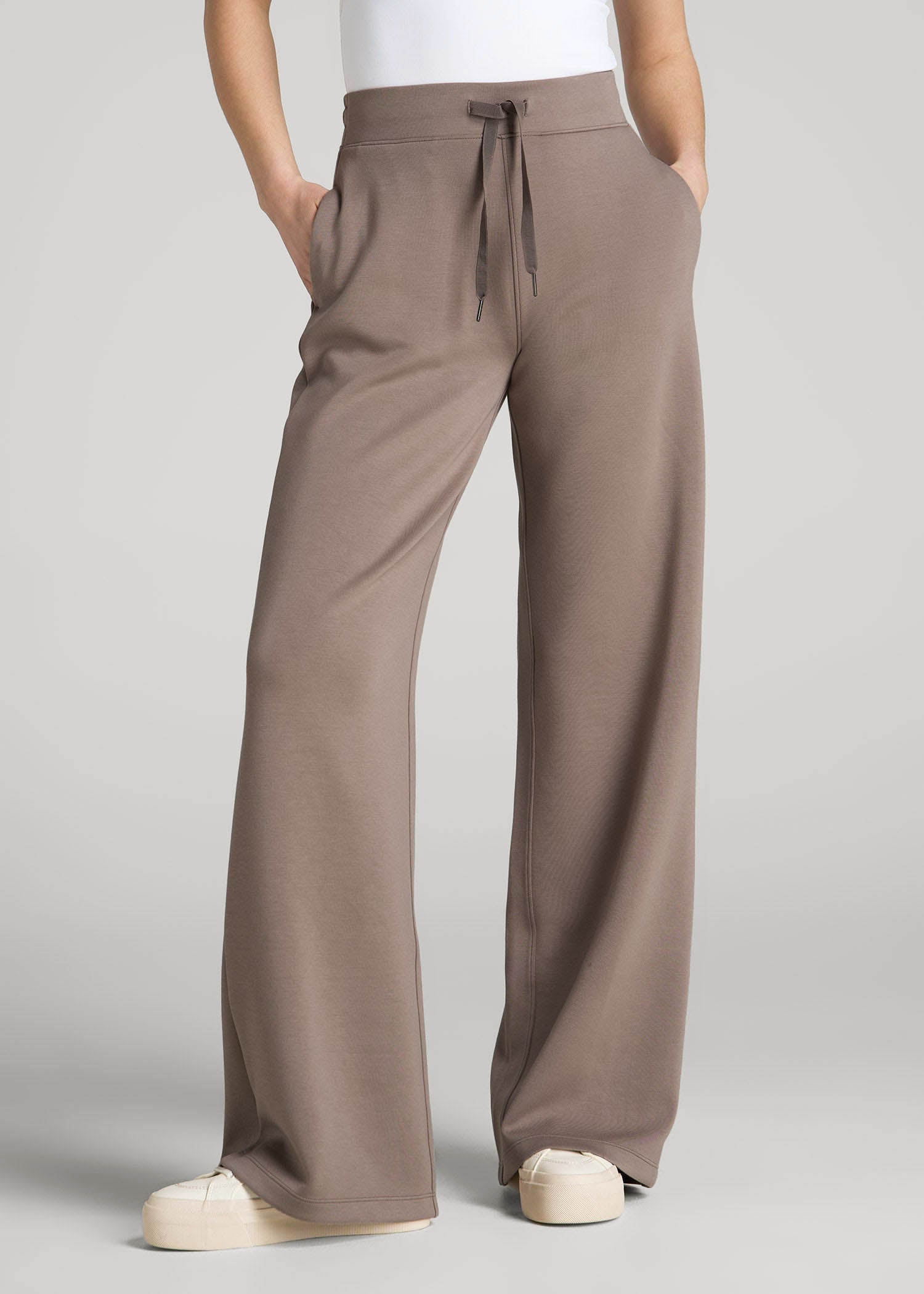 Pull-On Tie Waist Wide Leg Pants For Tall Women In Portobello L / Tall / Portobello