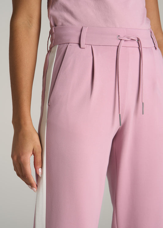 Pull On Tuxedo Stripe Pants for Tall Women in Pink Peony and White Alyssum