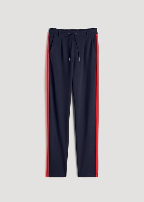 Pull On Tuxedo Stripe Pants for Tall Women in True Navy and Radiant Red