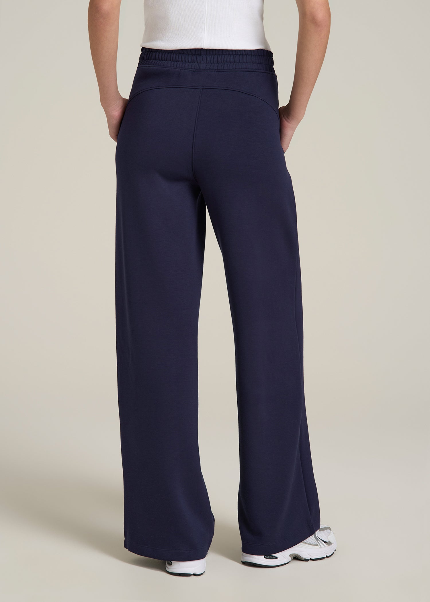 Pull-On Tie Waist Wide Leg Pants for Tall Women in Navy