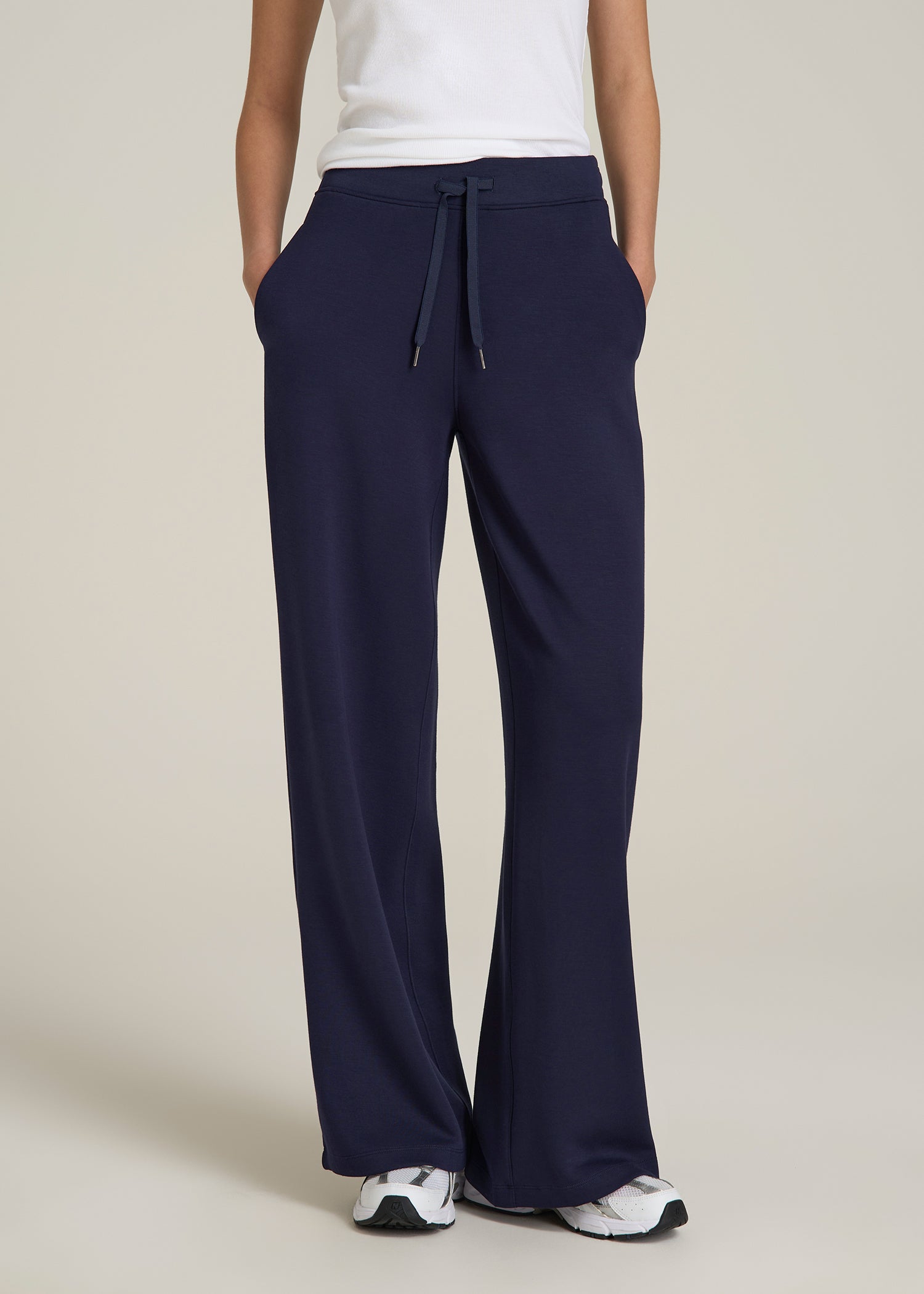 Pull-On Tie Waist Wide Leg Pants for Tall Women in Navy