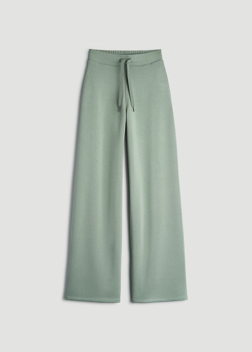 Pull-On Tie Waist Wide Leg Pants for Tall Women in Seagrass