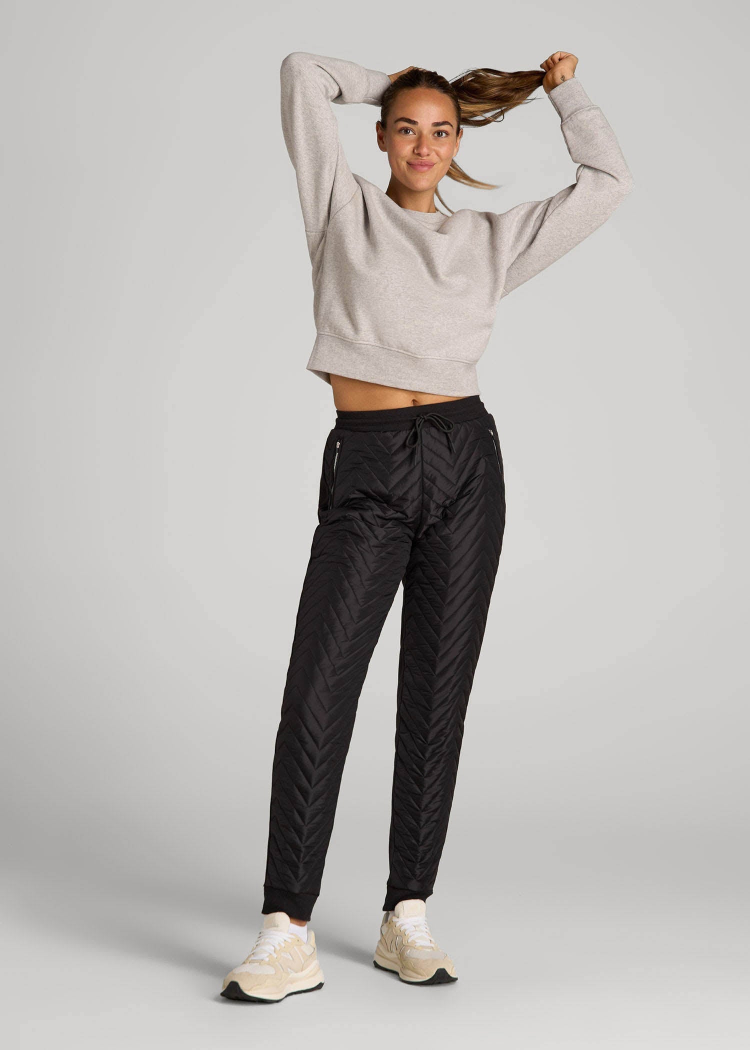Quilted Joggers for Tall Women in Black