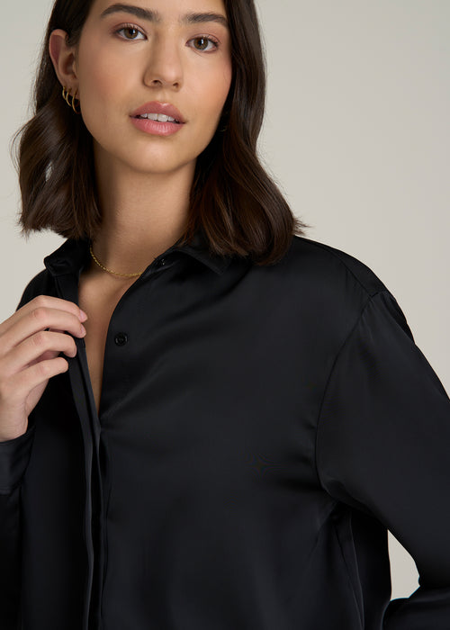 Relaxed Button-Up Blouse for Tall Women in Black