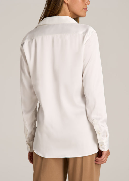 Relaxed Button Up Tall Women's Blouse in Pearl White
