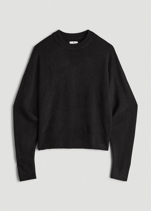 Relaxed Crewneck Wool Blend Sweater for Tall Women in Black