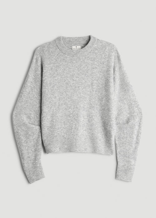 Relaxed Crewneck Wool Blend Sweater for Tall Women in Grey Mix