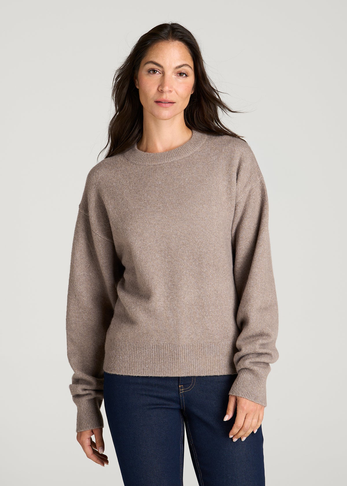 Relaxed Crewneck Wool blend Sweater for Tall Women in Moon Rock Mix
